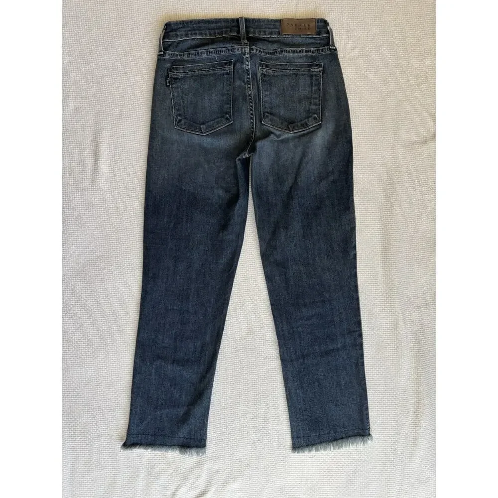 Parker Smith Jeans Women 25 Dark Wash Raw Hem Cropped Straight Leg Preppy Staple